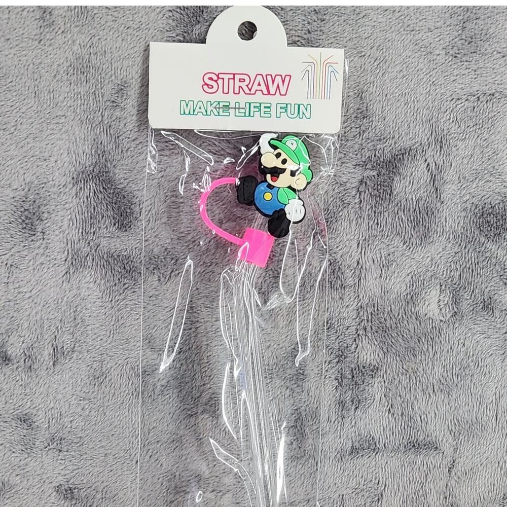 Straw & Straw Topper Hot Pink & Green Super Mario Character